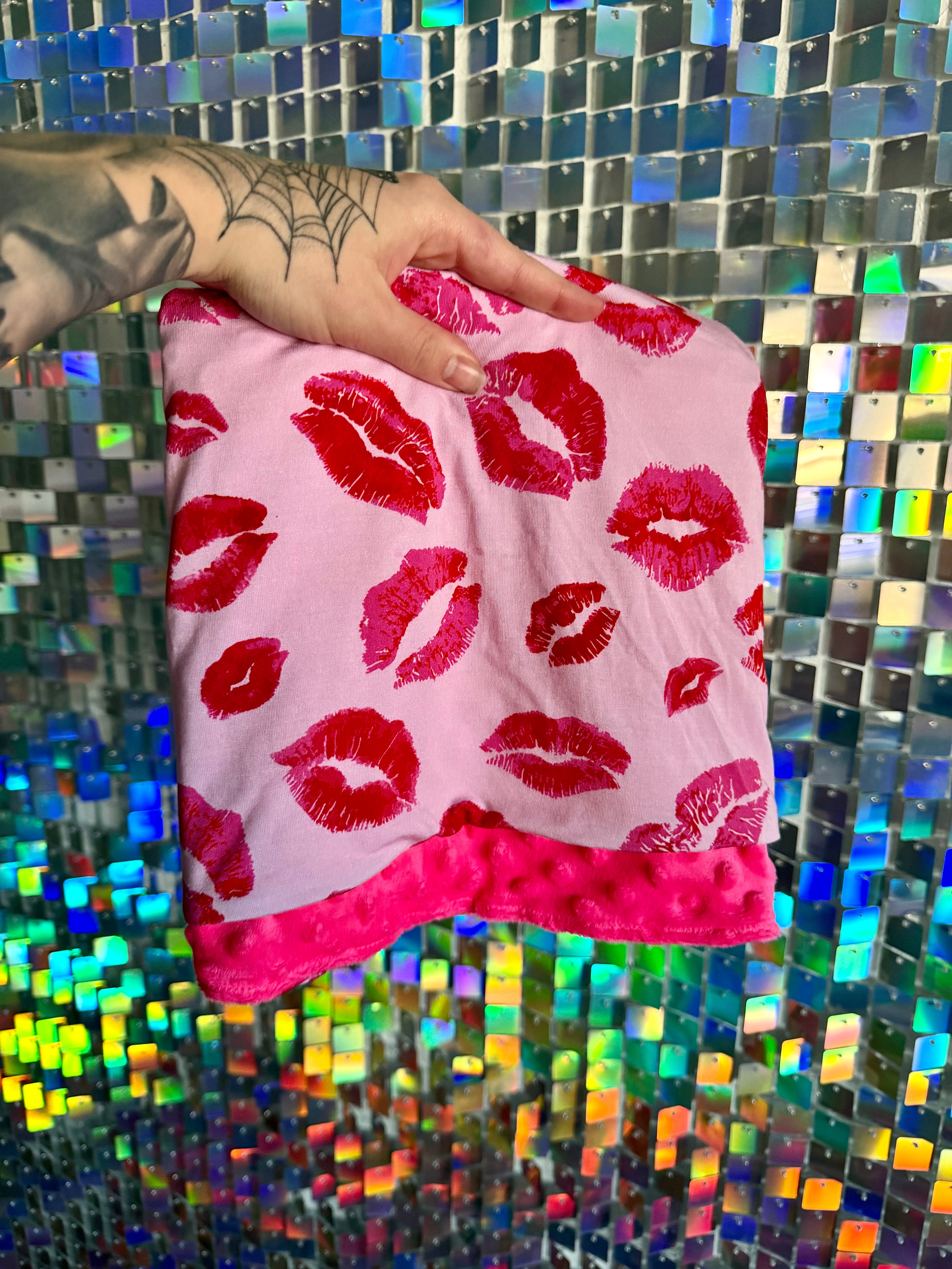 Lipstick Kisses Bamboo Blanket